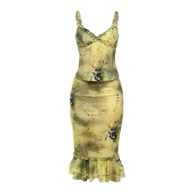 Spring New Women's Long Sve High Collar Plant Print Maxi Top Faionable Individuatic f High Ne Long Open Split Top