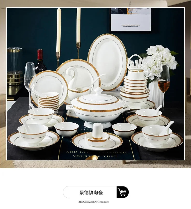 Bowl and Plate Set for Household Light Luxury, Modern Simplicity, Jingdezhen Ceramic Tableware, Bowl and Plate...