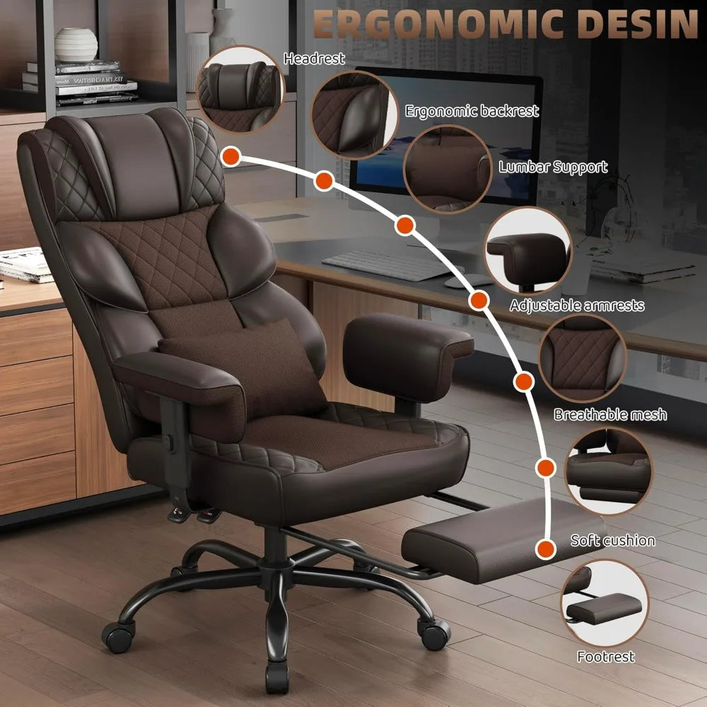 Big and Tall Office Chair, Computer Chair with Soft Adjustable Armrests, Ergonomic High Back Gaming Chair with Lumbar Support