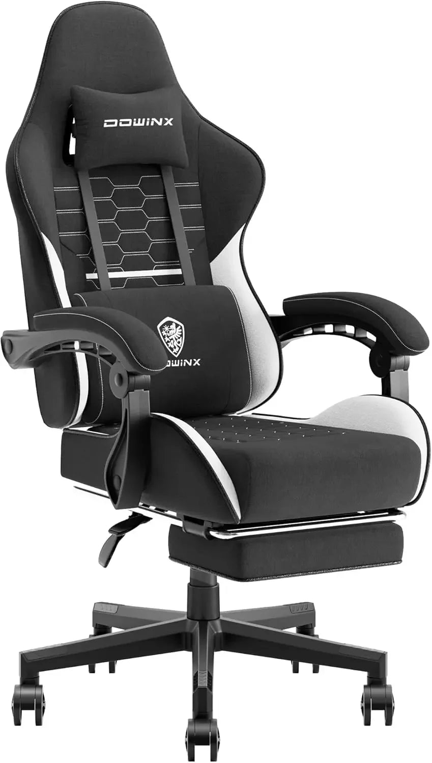 Gaming Chair Fabric with Pocket Spring Cushion, Massage Game Chair Cloth with Headrest, Ergonomic Computer Chair, Light Grey