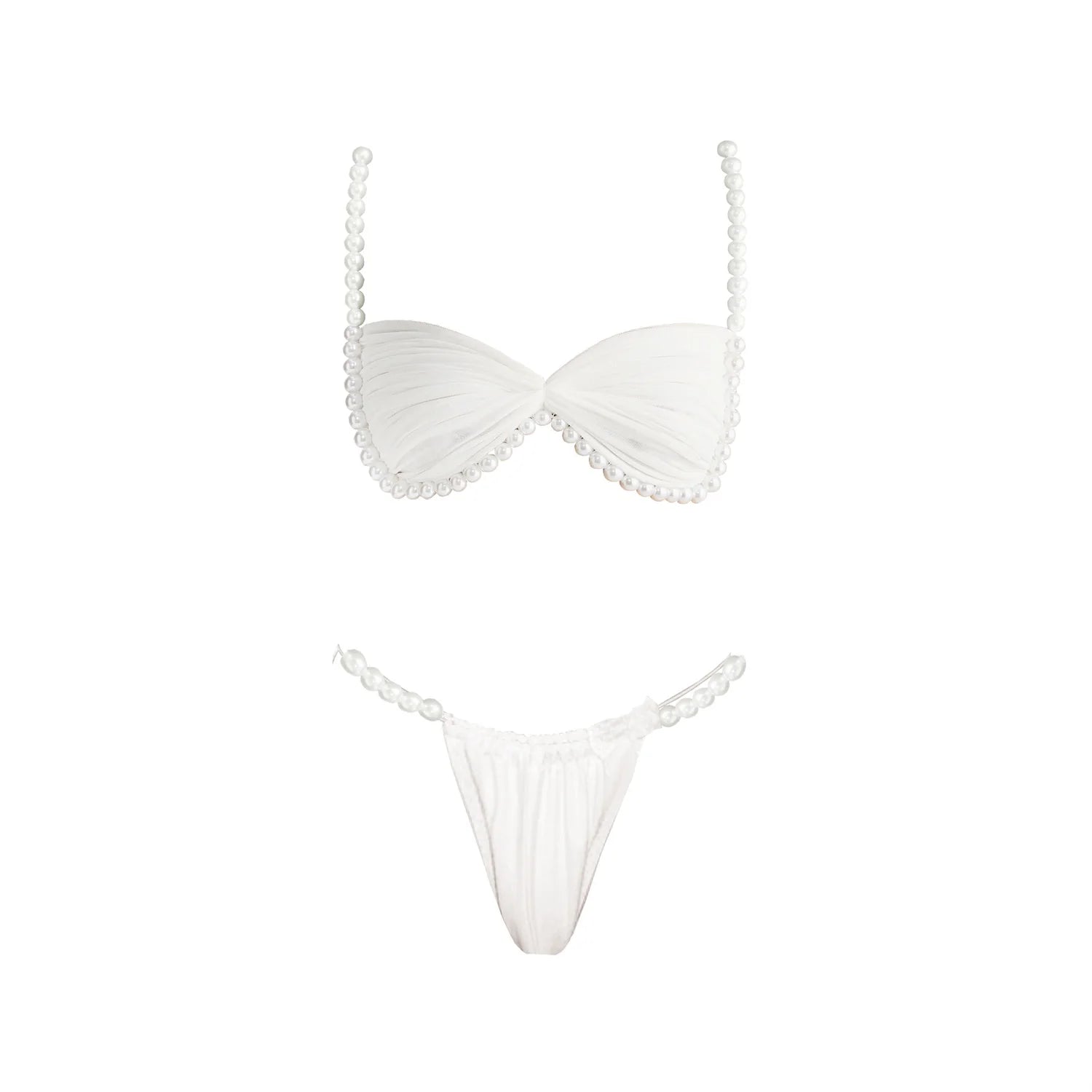 Pearl 3Pcs Bikini Set 2025 Bandeau Biquini Women Sexy Swimsuit Push Up Swimwear Female Mesh Skirt White Bathing Suit Beachwear - Kimlud