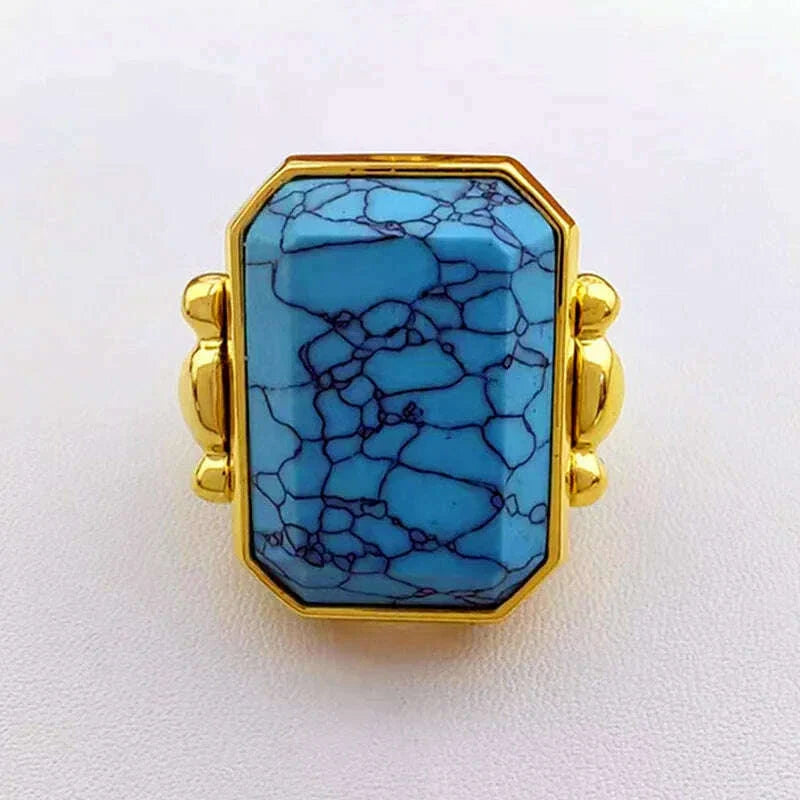 Fashion Square Natural Stone Crystal Ring Gold Color Metal for Women Brass Jewelry 2024 Light Luxury European And American