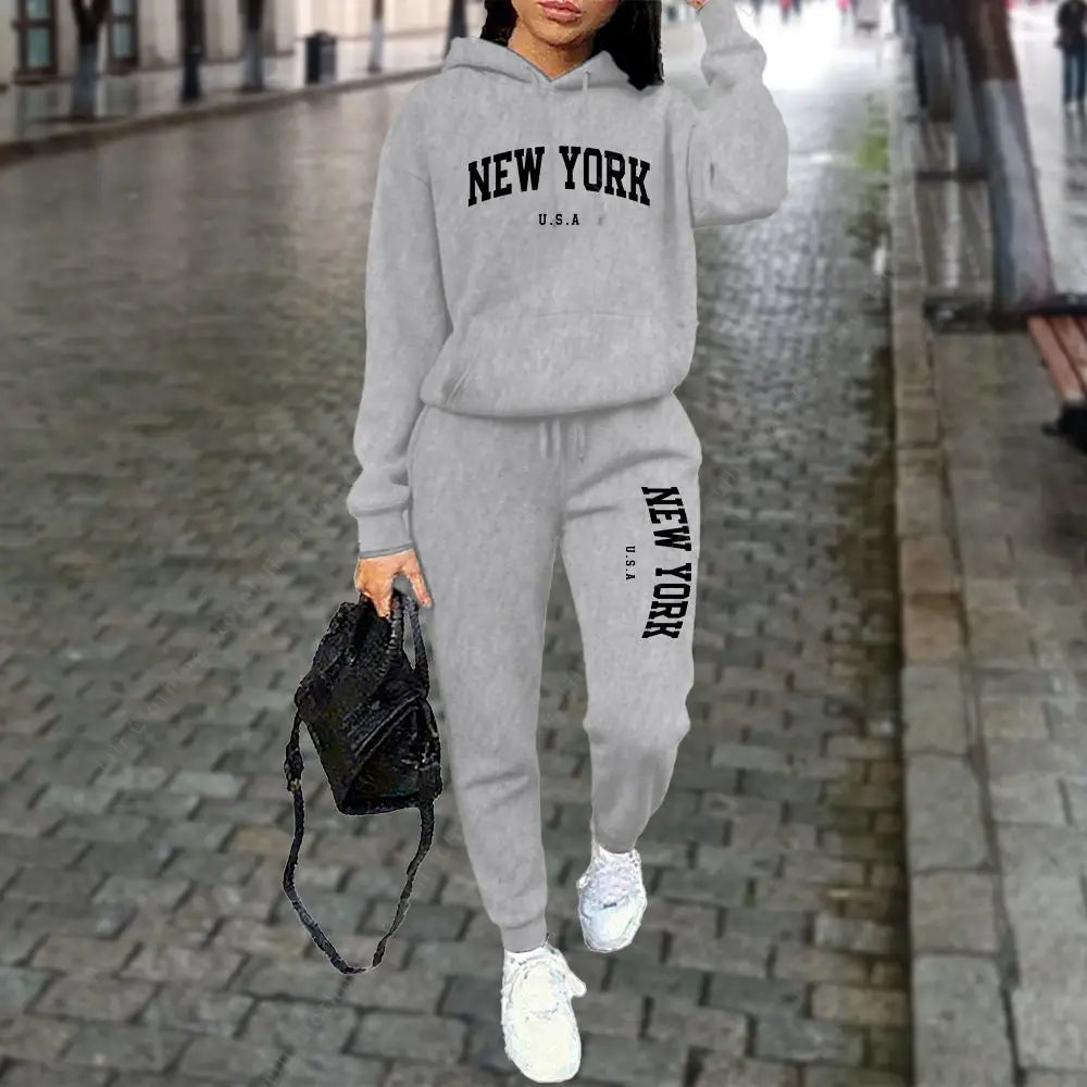 NEW YORK Women's Tracksuit Autumn Winter Hoodies Trousers 2PCS Suit Sports Jogging Street High quality Clothes Women...