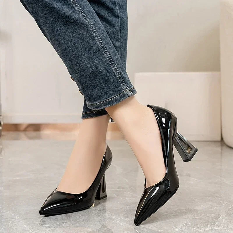 Pointed Toe Special Heel High Heels Women's Light Mouth Sexy Explosive Patent Leather Versatile Single Shoes