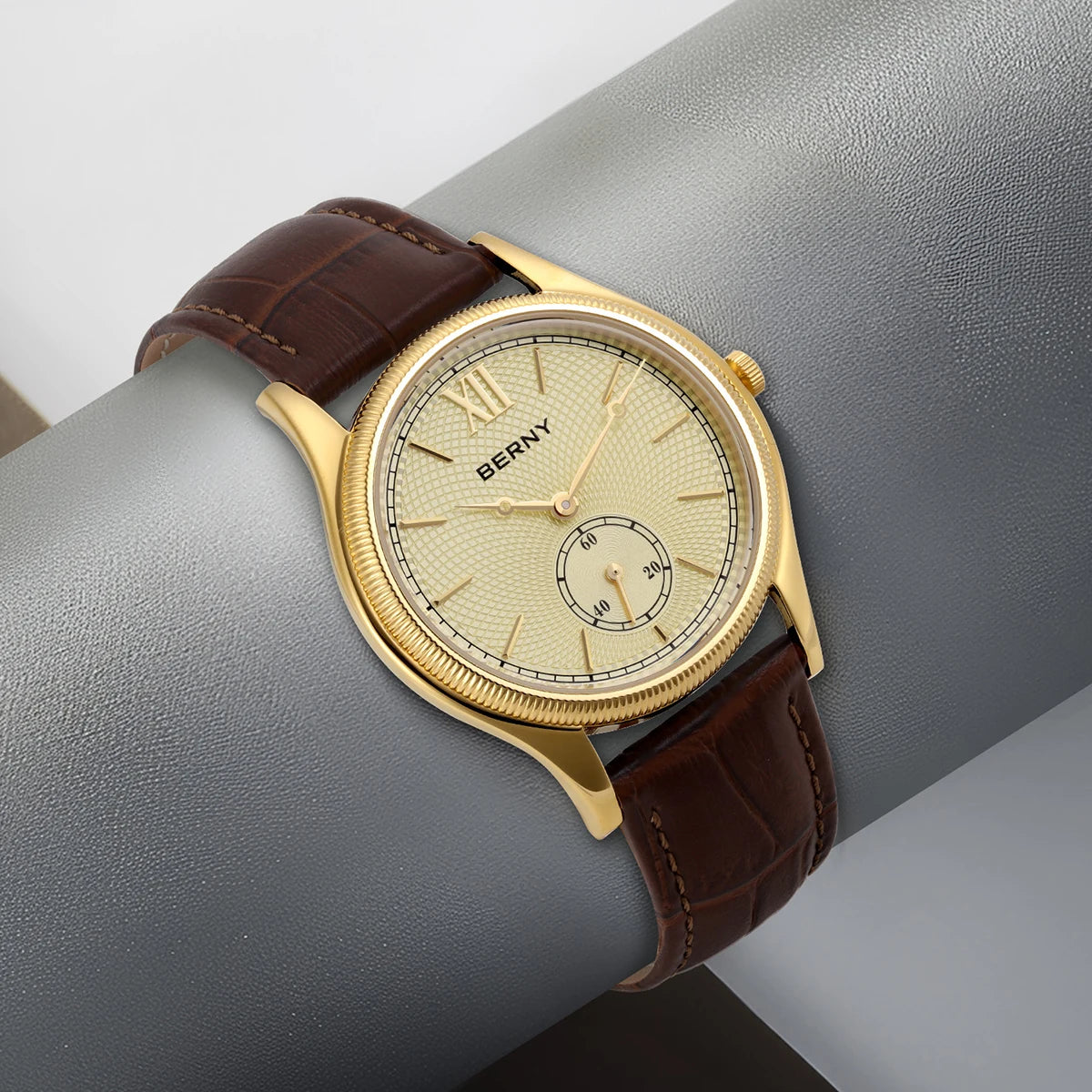 BERNY Luxury Watches for Men Ultra-Thin Classic Elegance Dress Gold Quartz Men's Watch Leather Strap Fashion Business Wristwatch