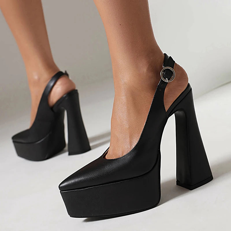 LIHUAMAO Pumps high heel shoes women sandals slingback heel pointed toe ankle strap platform shoes party office lady...