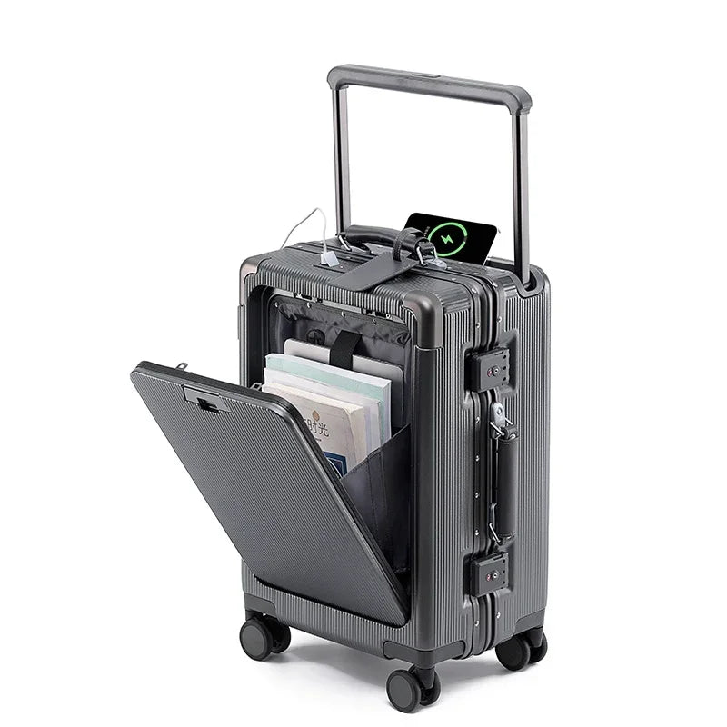 Premium PC Wide Trolley Luggage Front Opening Multi-Functional Women's 20-Inch Boarding Box and Men's 24-Inch Suitcase...