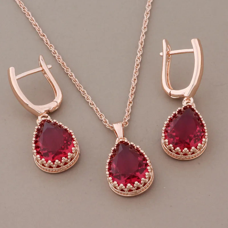 New Trend Luxury Quality Dangle Earring And Pendant Sets for Women 585 Rose Gold Color Wedding Jewelry Set