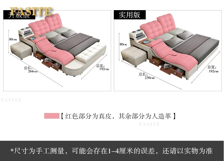 Genuine Leather Tech Smart Multifunctional Beds Massage Modern Luxury Camas Upholstered With Bluetooth Speaker,Air Cleaner