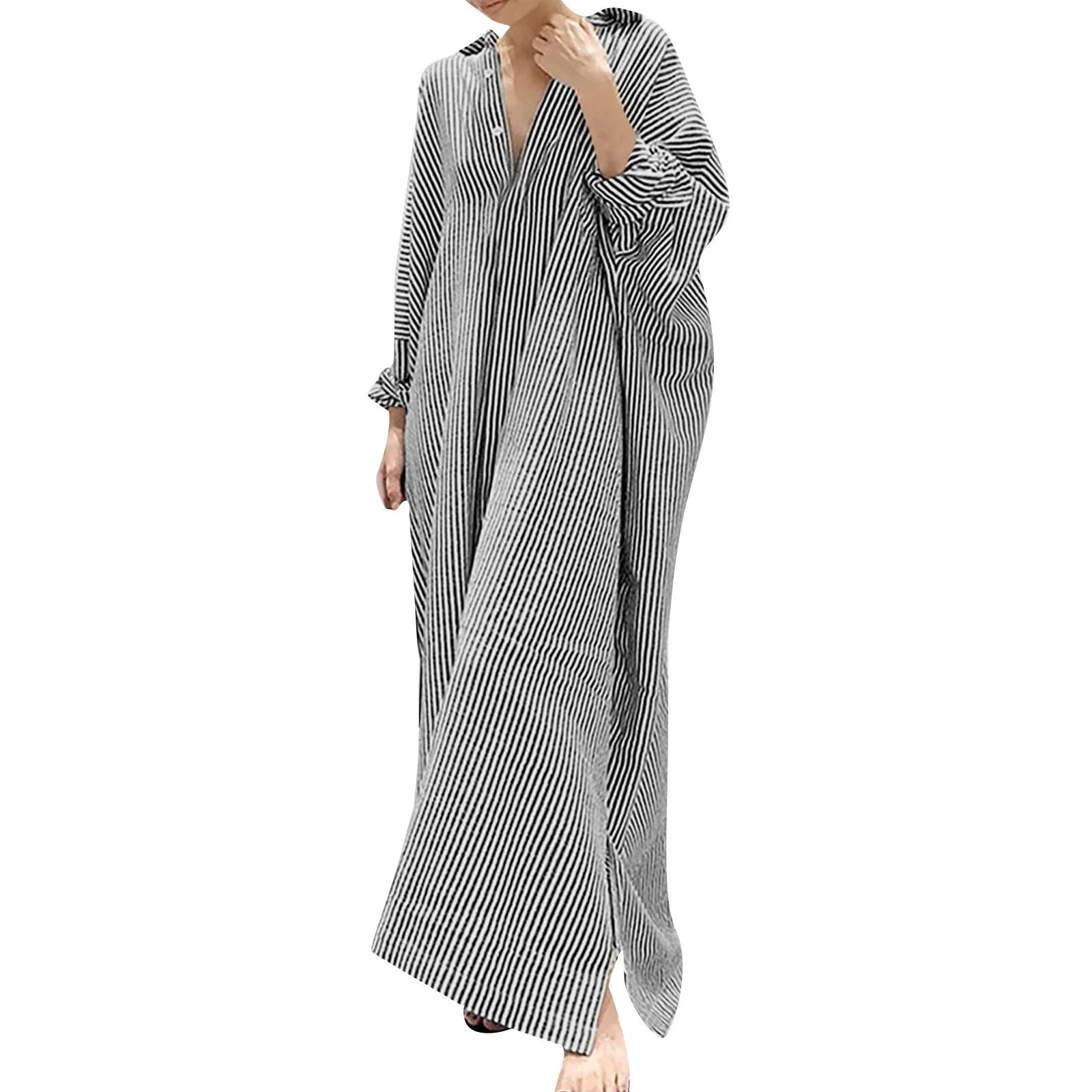 Elegant Outfits Summer Dress For Women Stripe Cotton Shirt Casual Loose Maxi Dresses Formal Occasion Dresses vestidos...