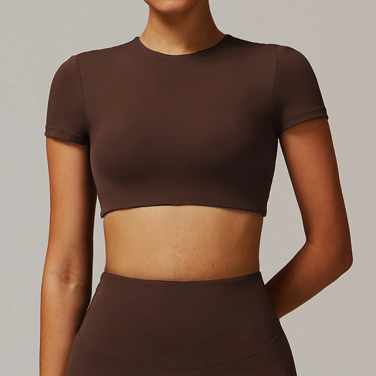 Women Sports Top O-Neck Yoga Crop Tops Short Sleeve Backless Padded Fitness Shirts Push Up Workout Gym T-shirt Running Tights - Kimlud
