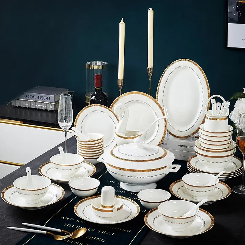 Bowl and Plate Set for Household Light Luxury, Modern Simplicity, Jingdezhen Ceramic Tableware, Bowl and Plate...