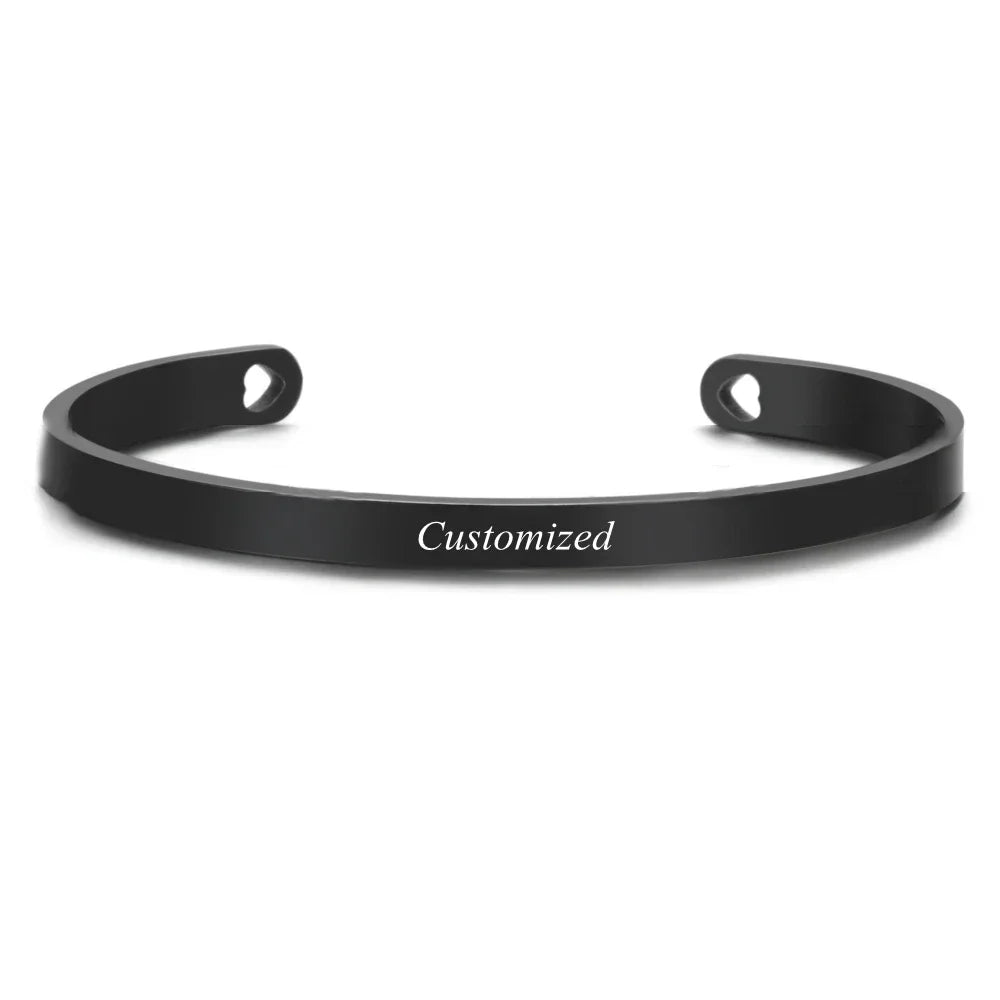 Customized Coordinate Engraved Name Text Heart Hole Cuff Bangle Personalized Bar Necklace Stainless Steel Bracelet Men...