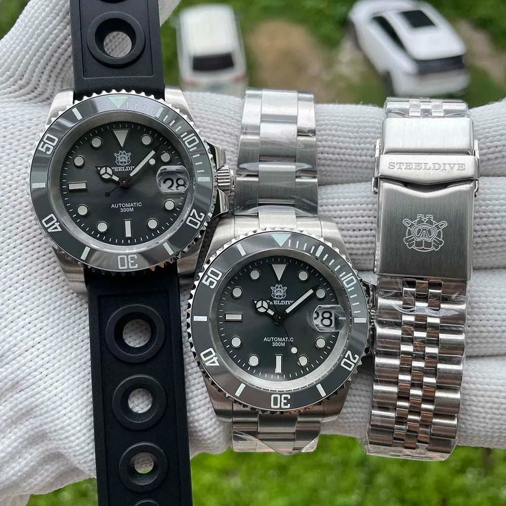 SD1953 New In Gray Dial Stainless Steel NH35 Watch Steeldive 41mm STEELDIVE Brand Sapphire Glass Men Diver Watches reloj hombre