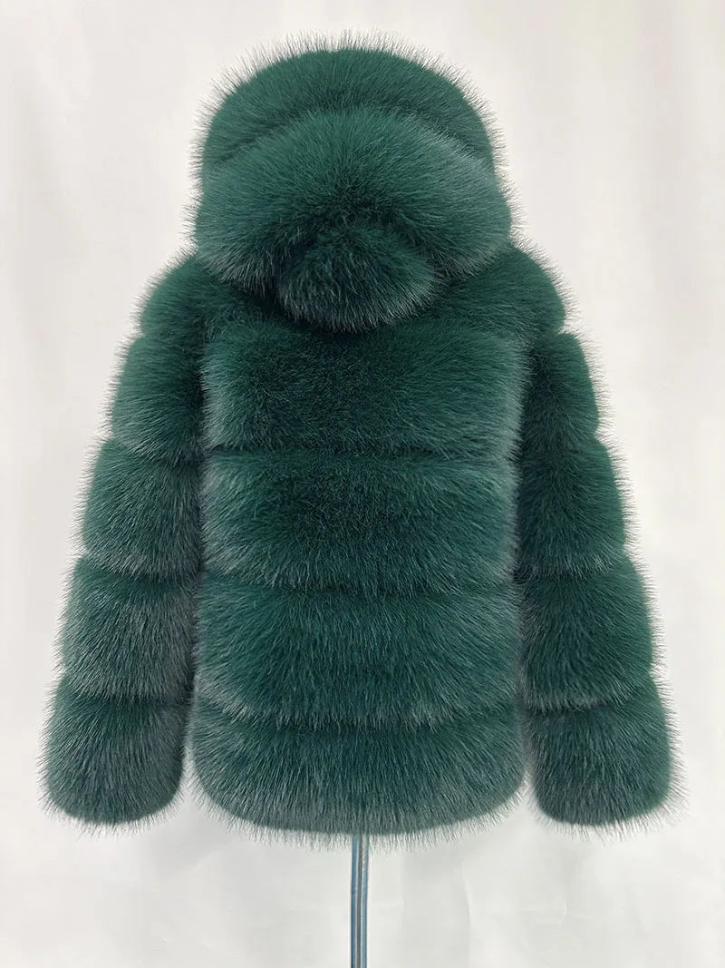 Women Hooded Thick Jackets Fur Faux Solid Zipper Coat Long Sleeve Cardigan Spliced Hoodies Warm Streetwear Coats Winter