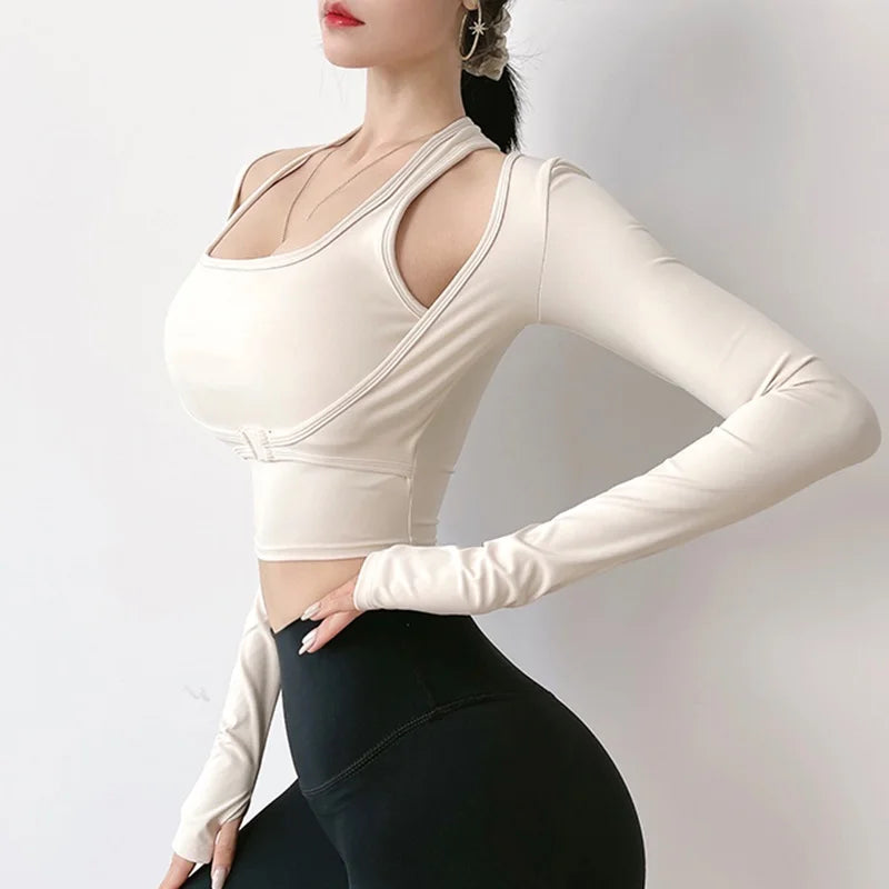 Cloud Hide Blue Yoga Shirt for Women Sports Gym Crop Bra Top Plus Size Fitness Exercise T-Shirt Long Sleeve Workout Sportswear