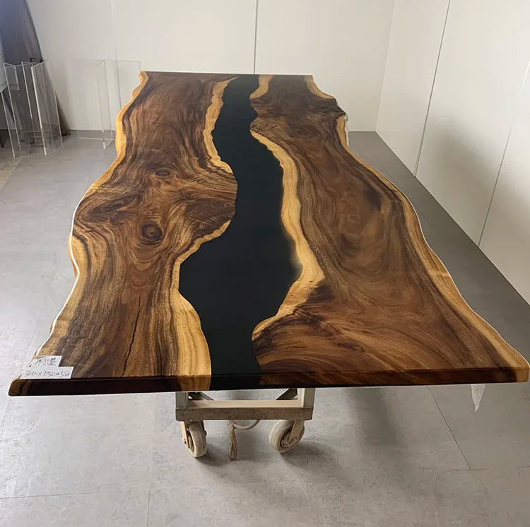 Wholesale Dining Room Furniture Restaurant Solid Walnut Wood Kitchen Epoxy Resin Slab River Dining Table Top