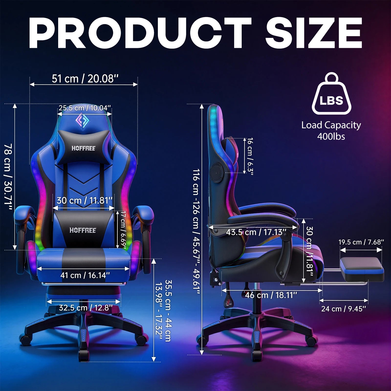 300lbs Load RGB Gaming Chair with Speakers Ergonomic Massage Computer Gaming Chair with LED Lights and Footrest High Back Video