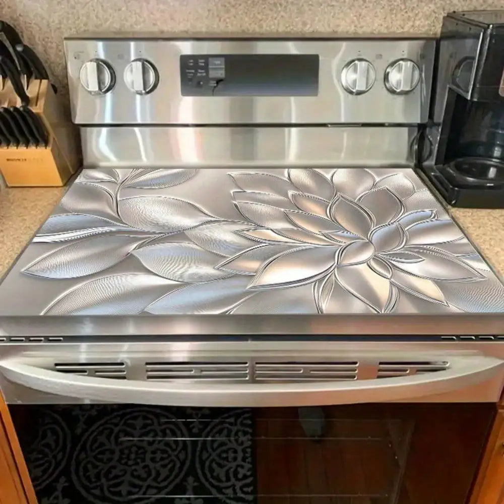 A Protective Mat for a Stove Cover, Featuring a 2D Golden Three-Dimensional Petal Pattern Design, Stylish,...