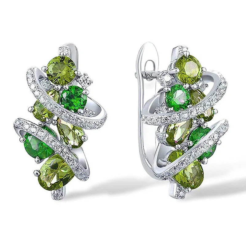 Huitan Green/Blue Cubic Zirconia Hoop Earrings for Women New Temperament Elegant Bridal Wedding Party Earrings Trendy...