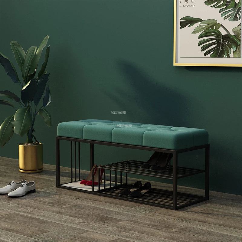 Nordic Iron Shoe Changing Stools Home Living Room Furniture Door Ottomans Light Luxury Cushioned Bench Creative Bed End Stool X - Kimlud