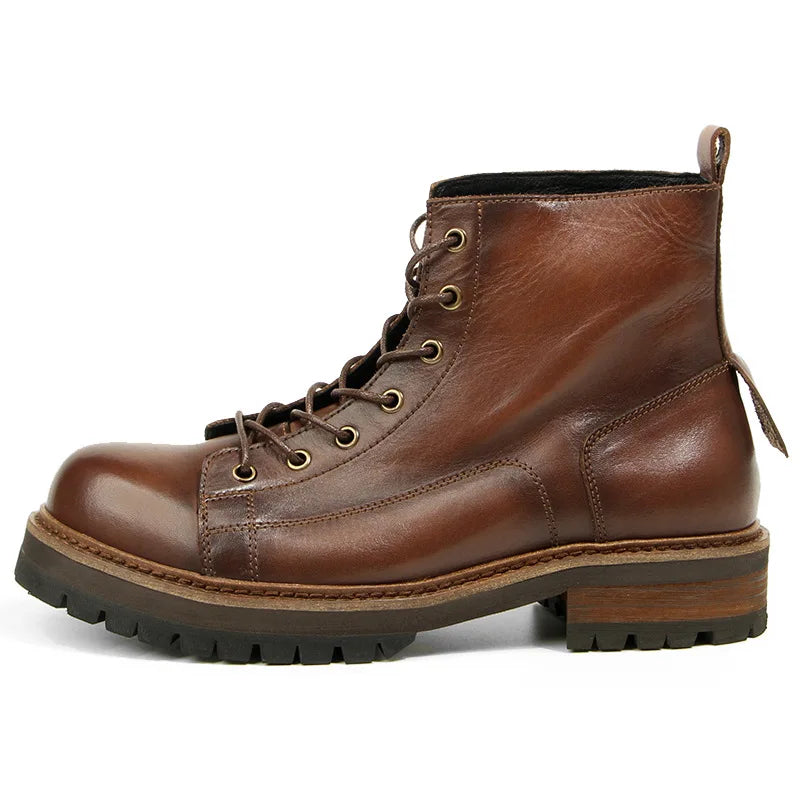 Durable Goodyear-Welted Motorcycle Rugged Heritage Boots Vintage Oil Genuine Leather Punk For Men Cowhide High-Cut Shoes