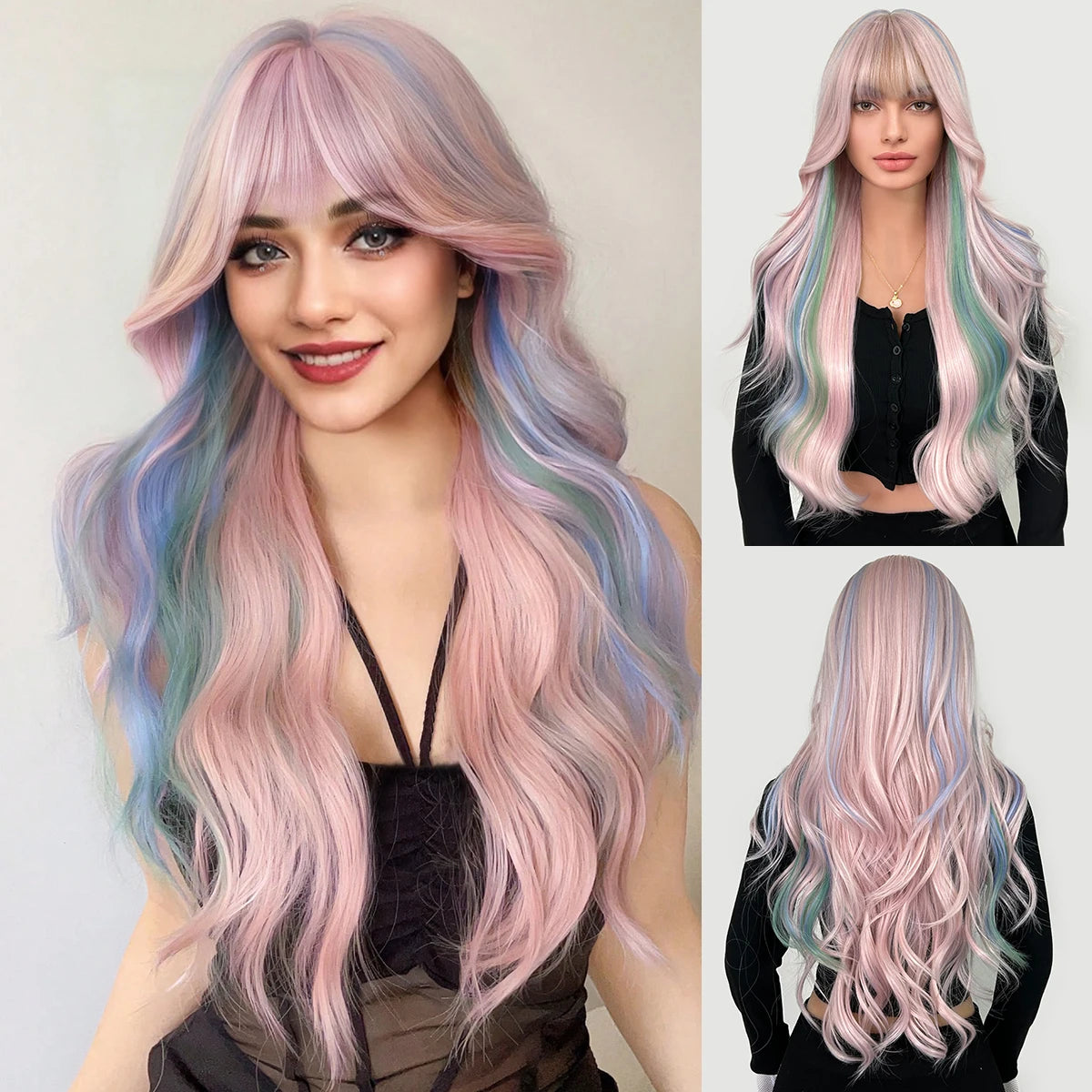 28 Inch Synthetic Women's Wig Light Brown with Highlights Long Wavy Hair Everyday Pretty Party Outfit