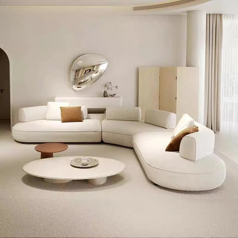 Italian Luxurious Living Room Modular Sofa Set with High-end Villa Quality Velvet Design Curved Sofa | Kimlud Office...