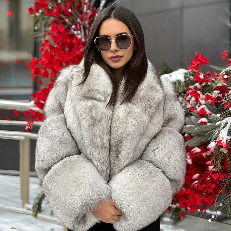 Natural Fox Fur Jacket For Woman Real Fur Coat With Turndown Collar Cropped Fox Fur Jacket High Quality Genuine Leather Jackets