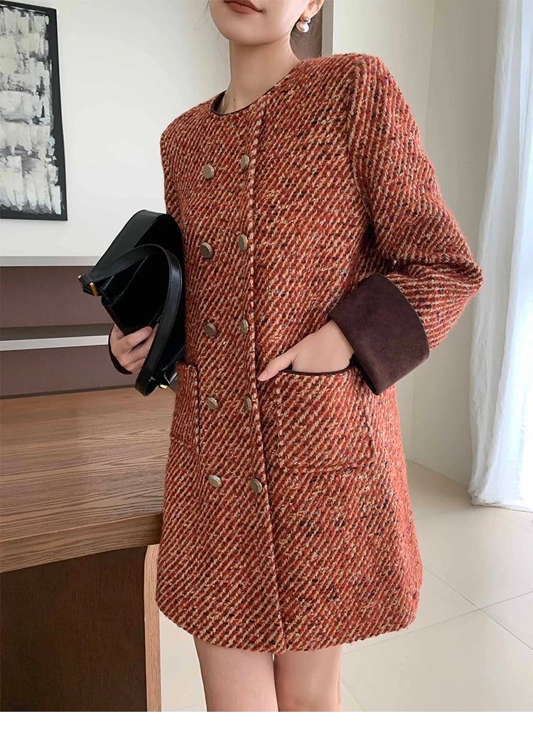Skirt Women's Autumn and Winter French Retro Style Socialite Wool Tweed Dress dresses | Kimlud Office Premium Dress