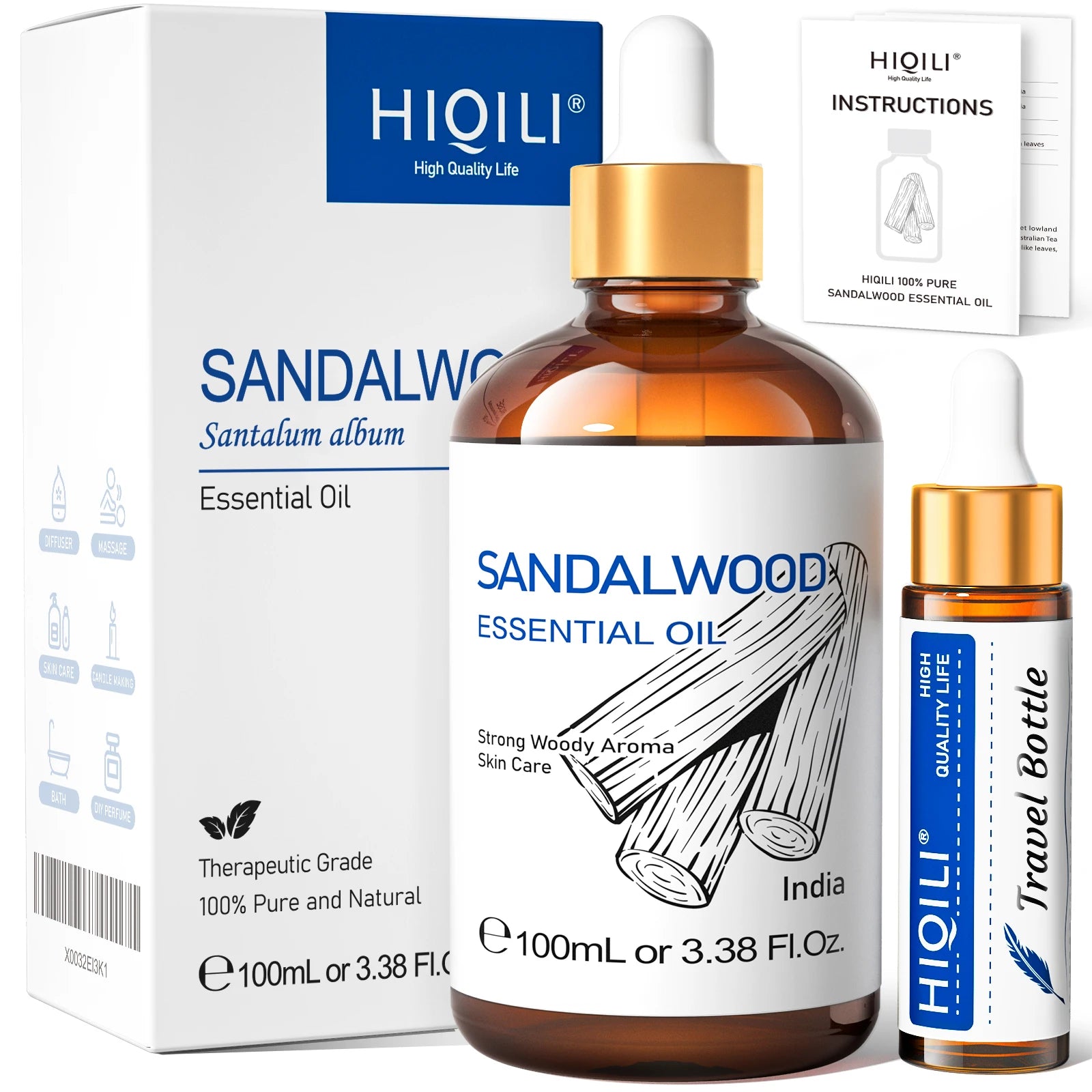 HIQILI Ylang-Ylang Essential Oil 100ML Citronella Geranium 100% Natural Tree Oil for Skin Massage Stress Relief & Aromatherapy