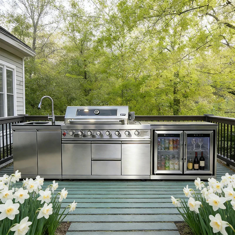 Sturdy 304 Stainless Steel Outdoor Kitchen Cabinet With Grill Cooktop Sink Fridge Rolling Movable On Wheels For Backyard Patio G - Kimlud