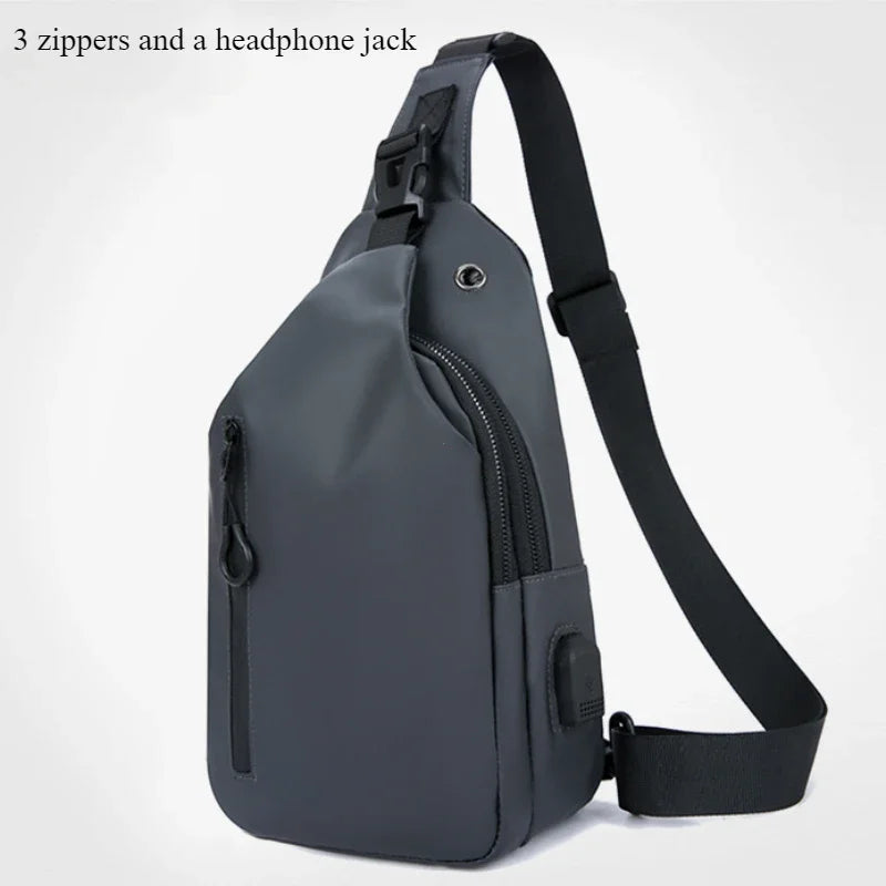 Men Bag Fashion New Solid Color Men Chest Bag Outdoor Casual Fashion One Shoulder Crossbody Bag Nylon USB Charging Shoulder Bags