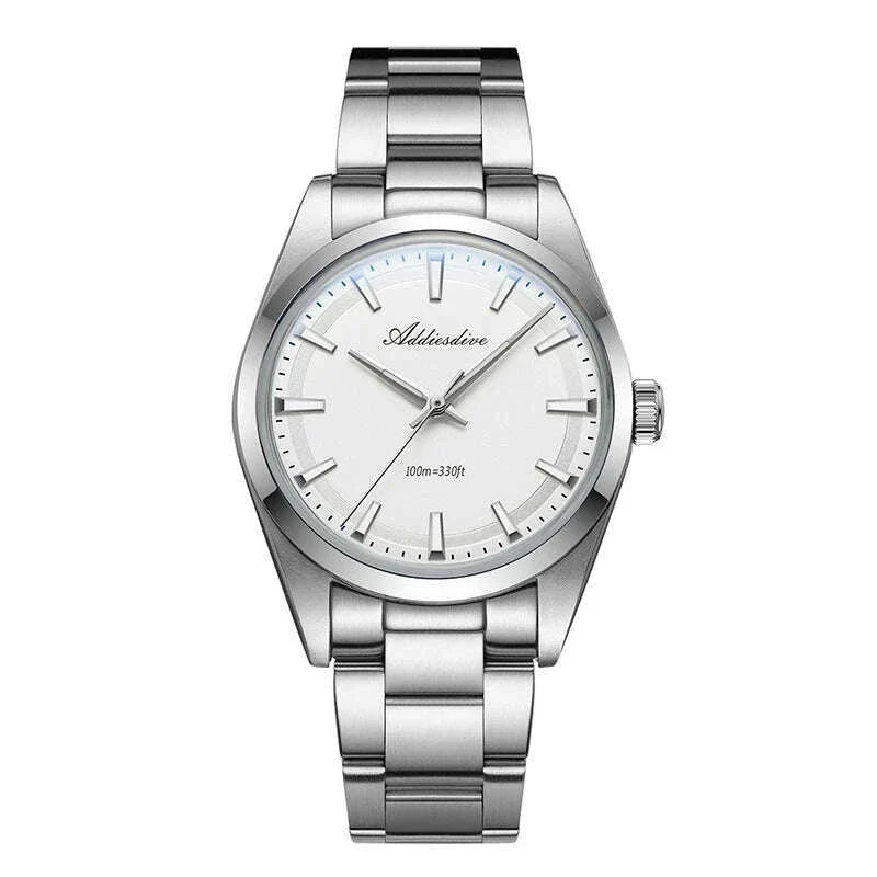 ADDIESDIVE 36MM Simple Stainless Steel Men's Watch Bubble Mirror Glass Luxury Quartz Watches 100M Waterproof AD2066 Reloj Hombre