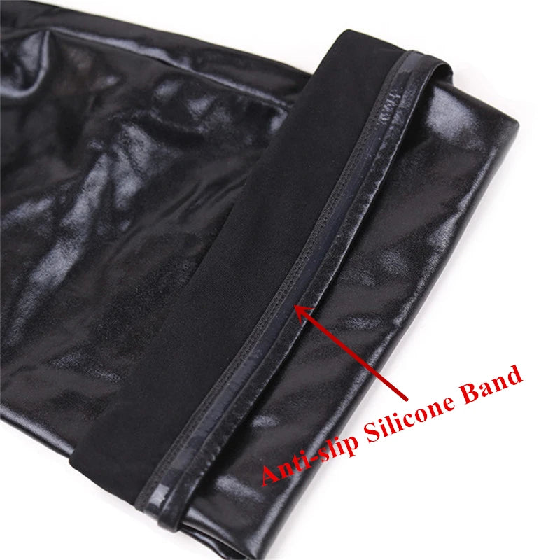 XXL Plus Size PVC Leather Thigh High Stockings Back Zipper Silicone Hold Up Party Club Medias Women Pole Dance Motorcycle Outfit