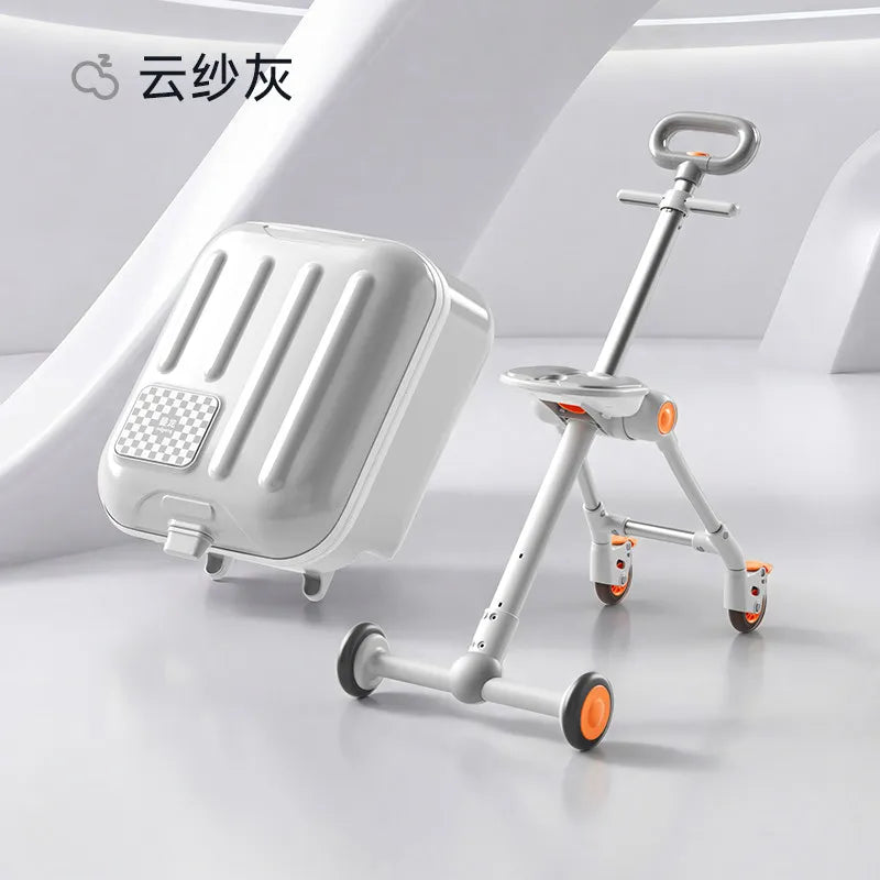Children's Luggage 2-in-1 Ride-On with Detachable Stand LED Flashing Lights 38L Large Capacity Suitcase with Guardrail Brake - Kimlud