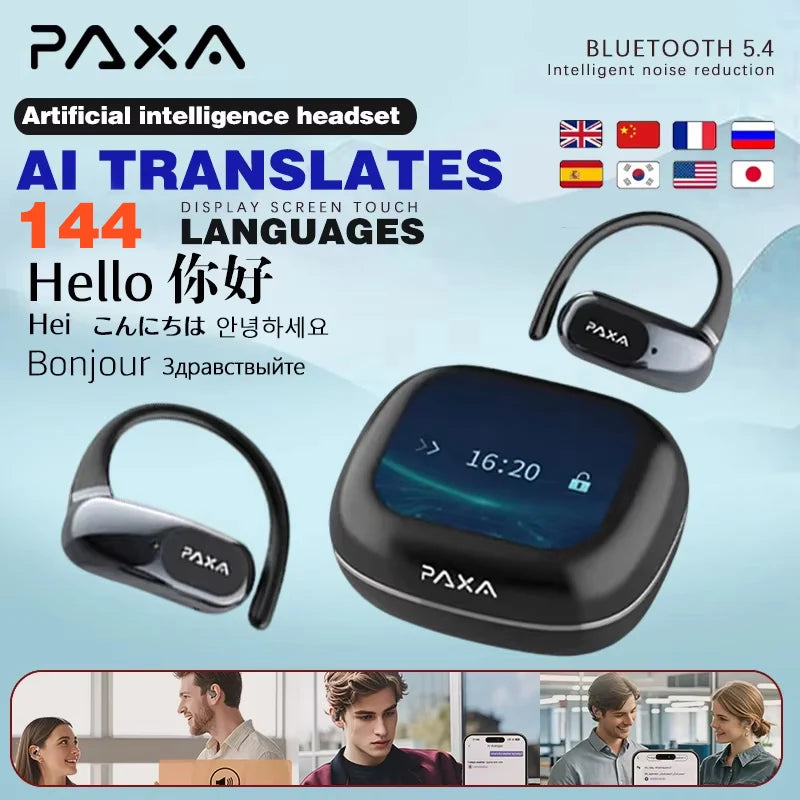 PAXA Upgraded AI Real-time Translation 3in1 Wireless Bluetooth 5.4 Earphones Translate 144 languages ENC Denoise Headphones