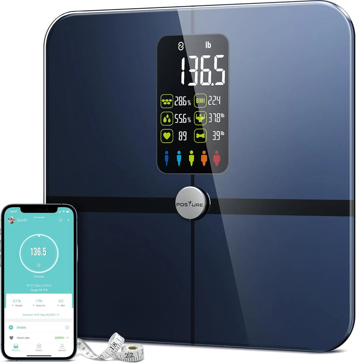 Smart Digital Bathroom Scale with Body Composition Analysis, Heart Rate Monitoring & App Sync - 400lb Capacity - Kimlud