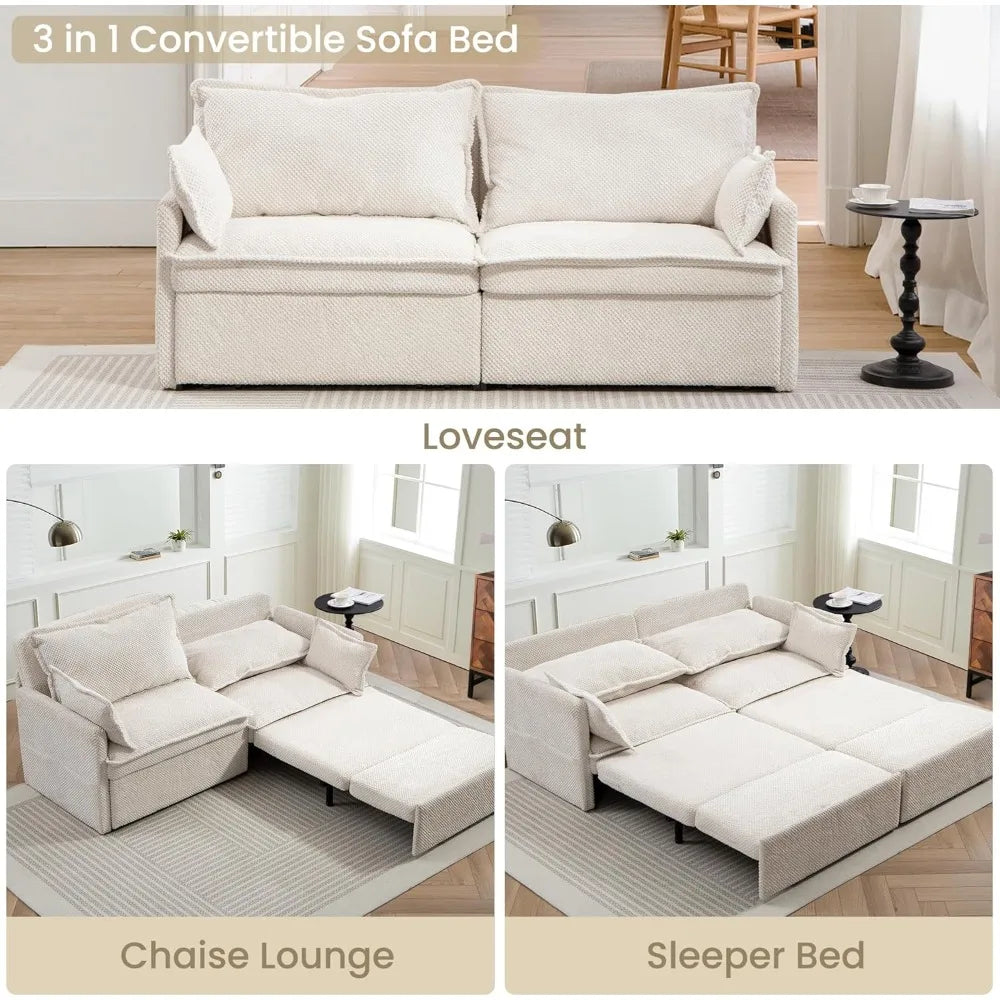 74" King Pull Out Sofa Bed - Convertible Sleeper Sofa Bed, Space Saving Corduroy Loveseat Chaise Lounge with USB Charging, Side - Kimlud