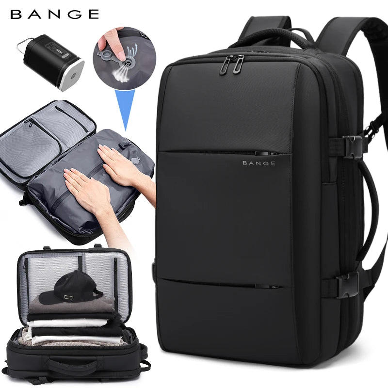 BANGE Expandable Men Travel Backpack With Vacuum Compression 17 inch Laptop Backpacks Business Large School Backpack For Hiking