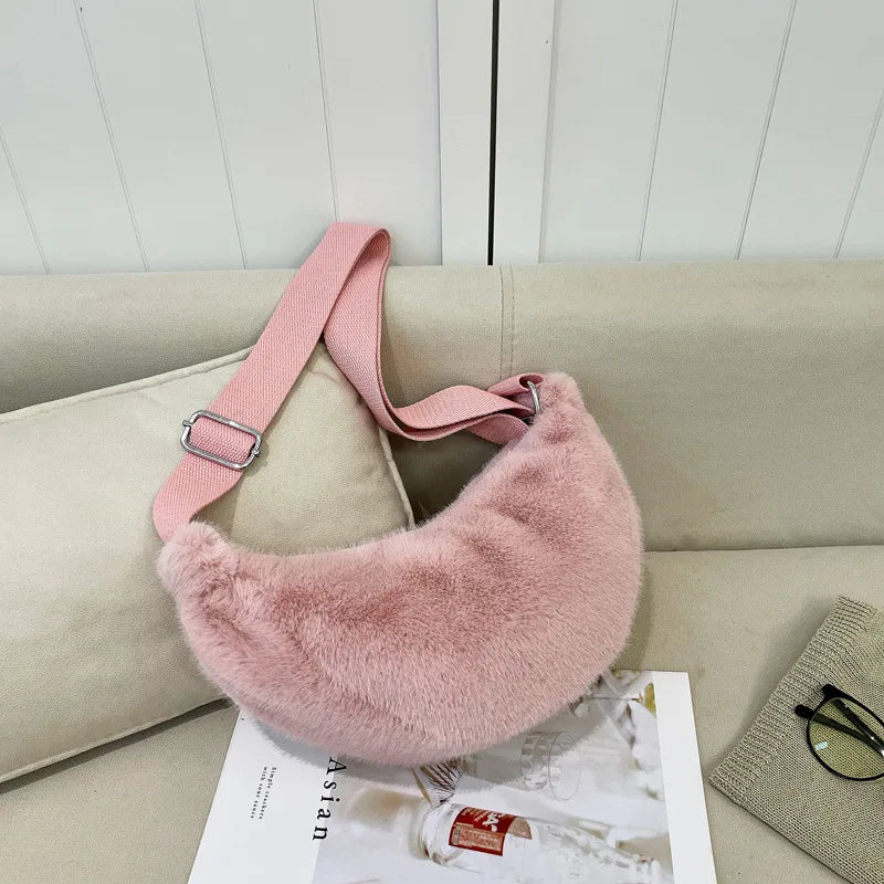 Soft Plush Shoulder Underarm Bags Fluffy Solid Color Bags Purse Autumn Winter Handbag Women Lady Fashion Storage Pouch 2025 New