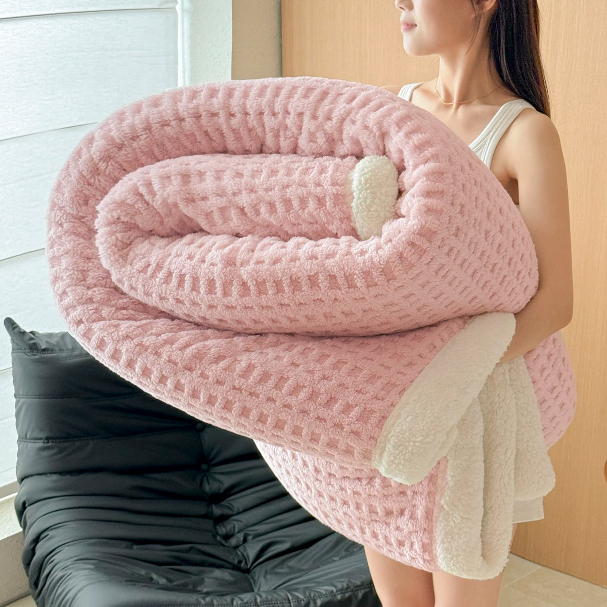 Autumn Winter Thick Warm Fleece Blanket Double Layer Artificial Lambswool Throws Blankets for Sofa or Bed Queen Double Comforter
