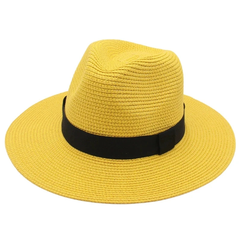 Spring and Summer Hot Selling Panama Straw Hat Square Black Ribbon Korean Style Hat for Men and Women Jazz Hat Panamahat