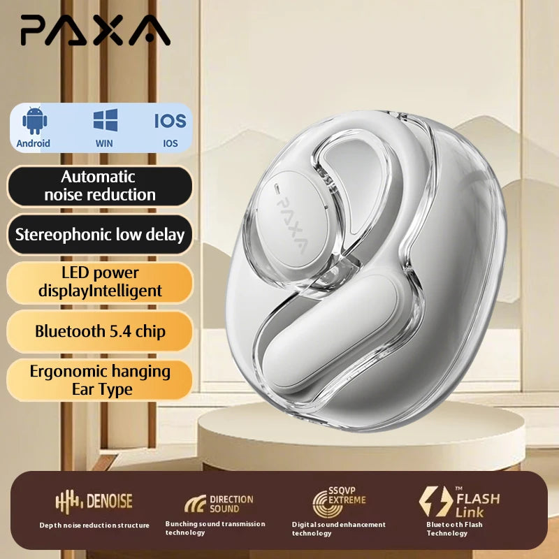 PAXA OpenAir5 HD Wireless Bluetooth 5.4 Earphones LED Power Display Hi-Fi Stereo Touch OWS Headphones Sports Game Music Headset