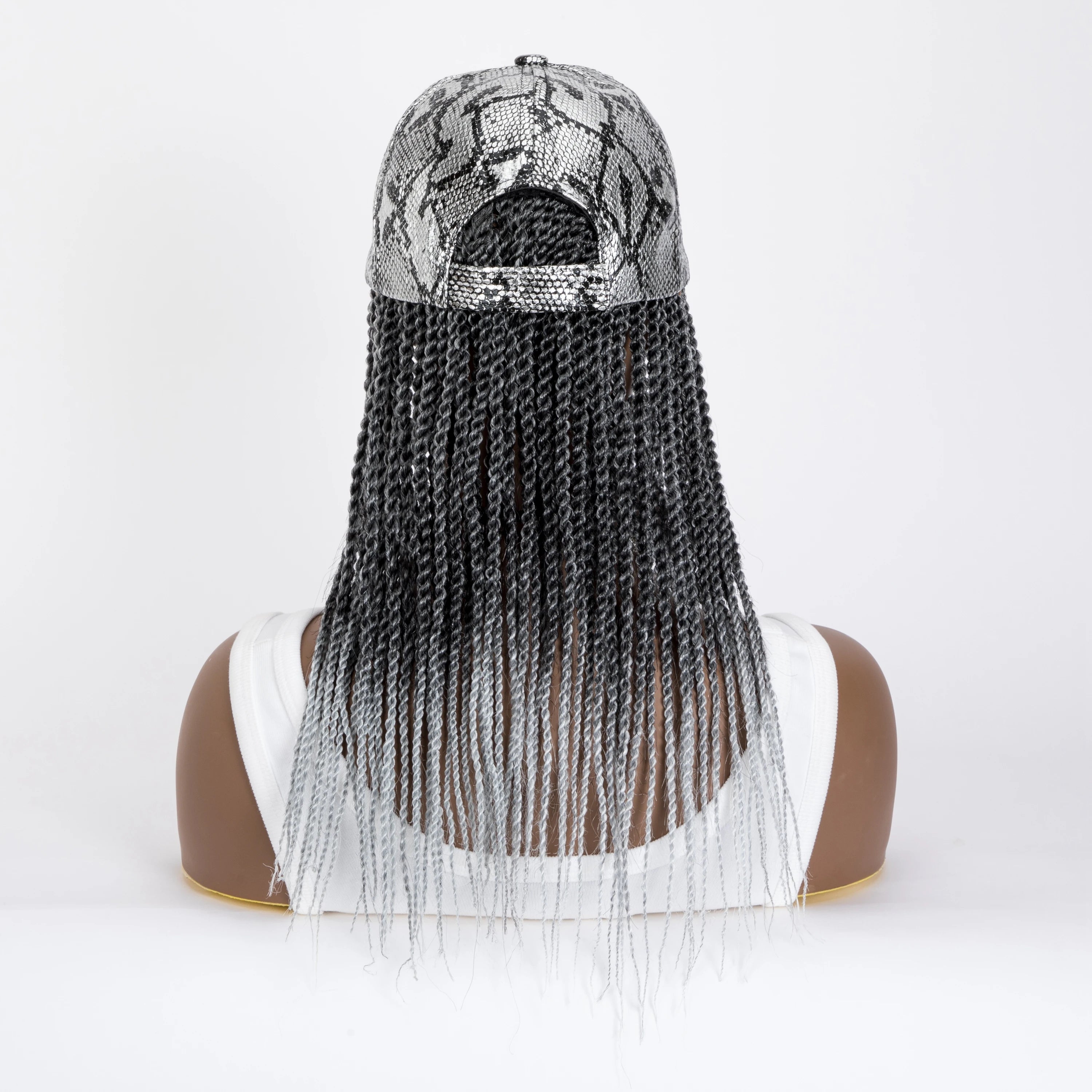 Silver Grey Snake Print Goddess Locs Cap Wig Pre-looped Faux Locs Baseball Hat Wig Braided For Black Women-Wigera |...