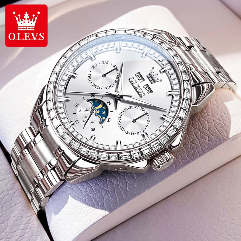 OLEVS 6695 Luxury Man Watch Original Brand Diamond Bezel Moon Phase Waterproof Glow Automatic Mechanical Wrist Watches...