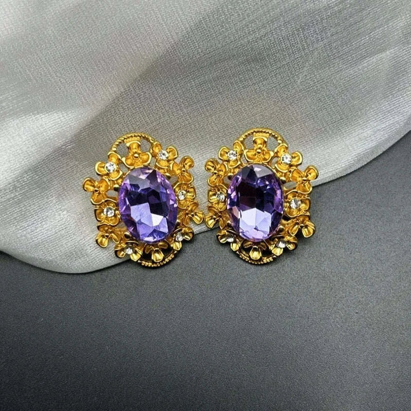 NISHIZAWA Purple Stud Earrings for Women Luxury Geometric Palace Style Banquet Jewelry Medieval Fashion Aretes De Mujer