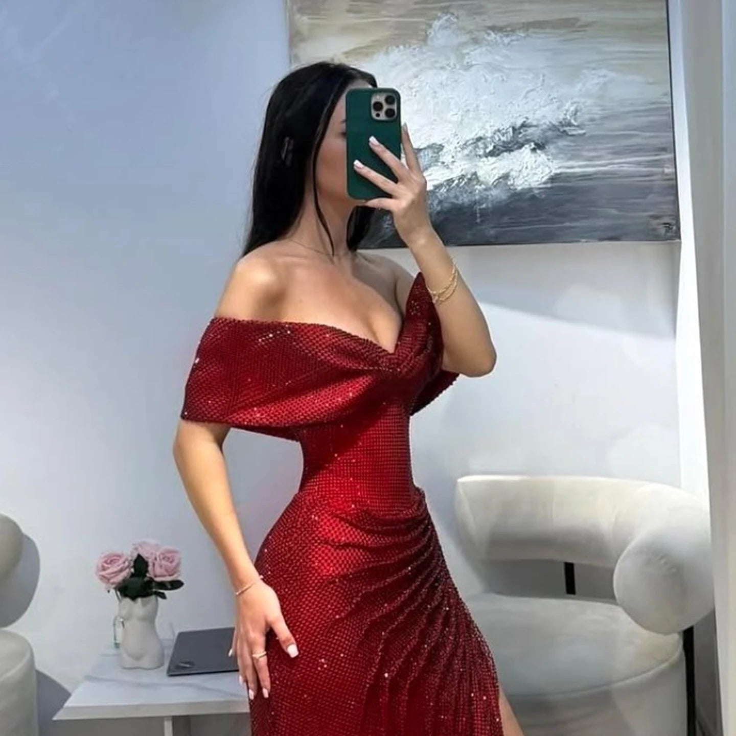 Sharon Said Elegant Wine Red Tulle Off Shoulder Mermaid Prom Dress Evening Party Gowns SH570 Customized | Kimlud Luxury Dress