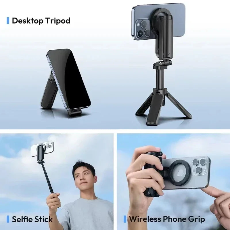 2026 Magnetic Selfie Stick Phone Tripod w Remote Extend Cell Phone Tripod Stand For MagSafe iPhone 16 15 14 13 12 XIAOMI SAMSUNG