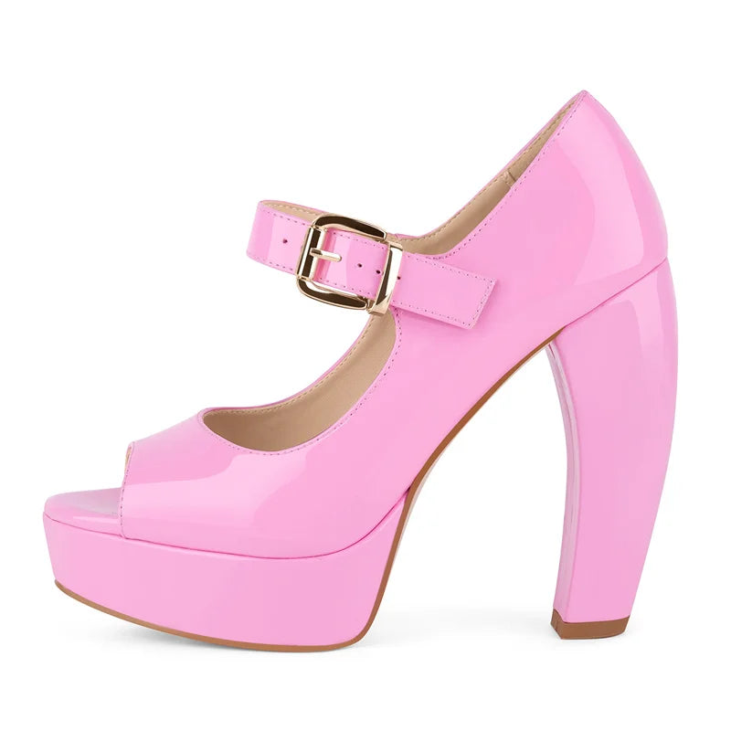 Onlymaker Women Round Toe Platform Patent Leather Chunky Heel Pumps High Heeled Office Dress Classic Pumps Heels